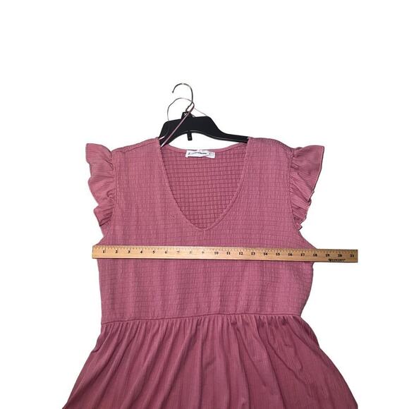 Lucky Brand Mini Shift Dress Women's XL Pink Short Cap Sleeve Ruffle Hem V-Neck - Picture 6 of 6